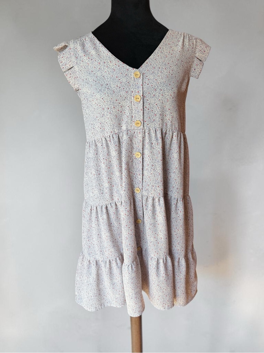 Monteau Cream Floral Button-Tiered Girls Dress